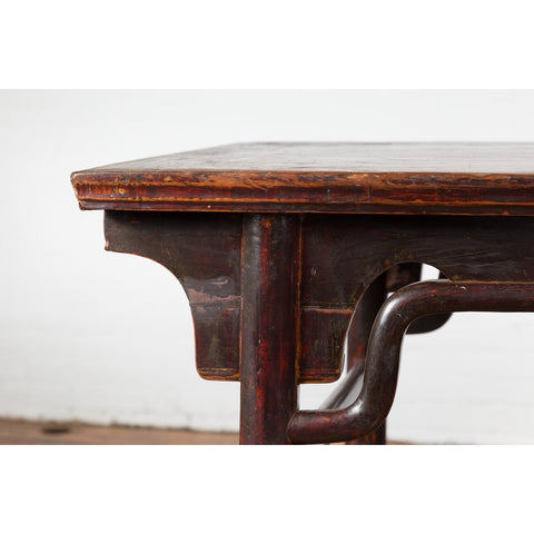 Chinese 19th Century Qing Dynasty Altar Console Table with Distressed Lacquer