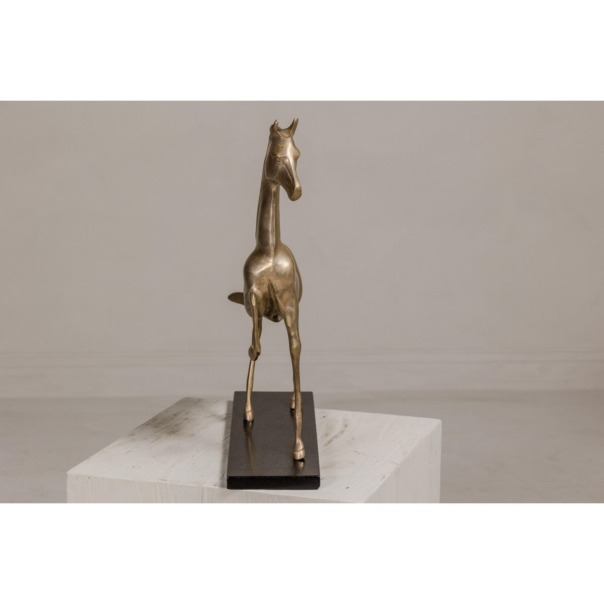 Vintage Silver over Brass Walking Horse Statuette on Ebonized Oak Base-10. Asian &amp; Chinese Furniture, Art, Antiques, Vintage Home Décor for sale at FEA Home