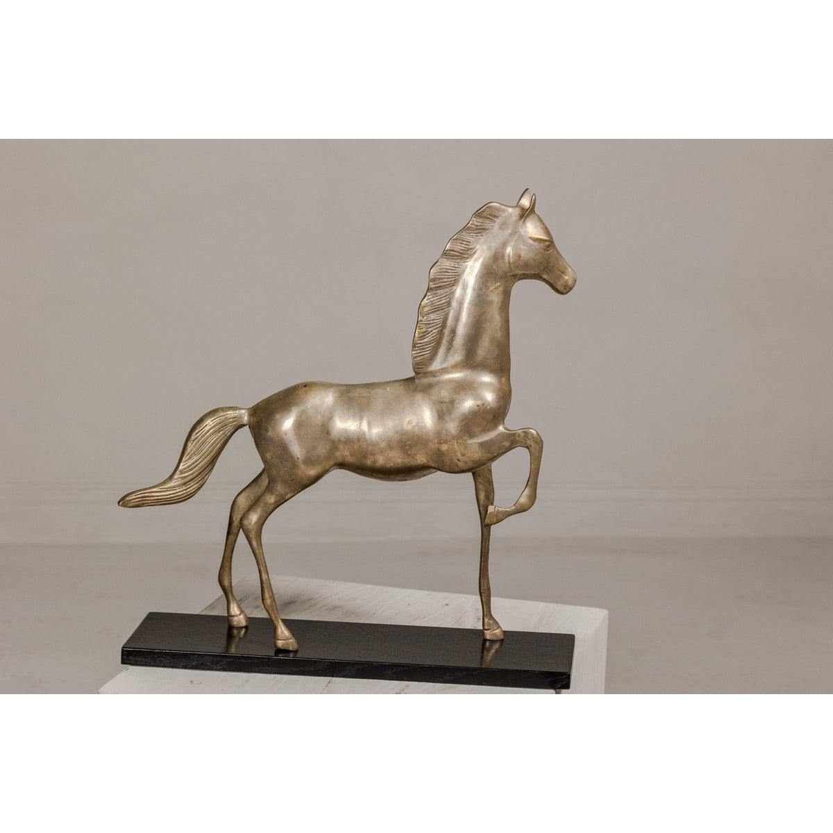 Vintage Silver over Brass Walking Horse Statuette on Ebonized Oak Base-12. Asian &amp; Chinese Furniture, Art, Antiques, Vintage Home Décor for sale at FEA Home