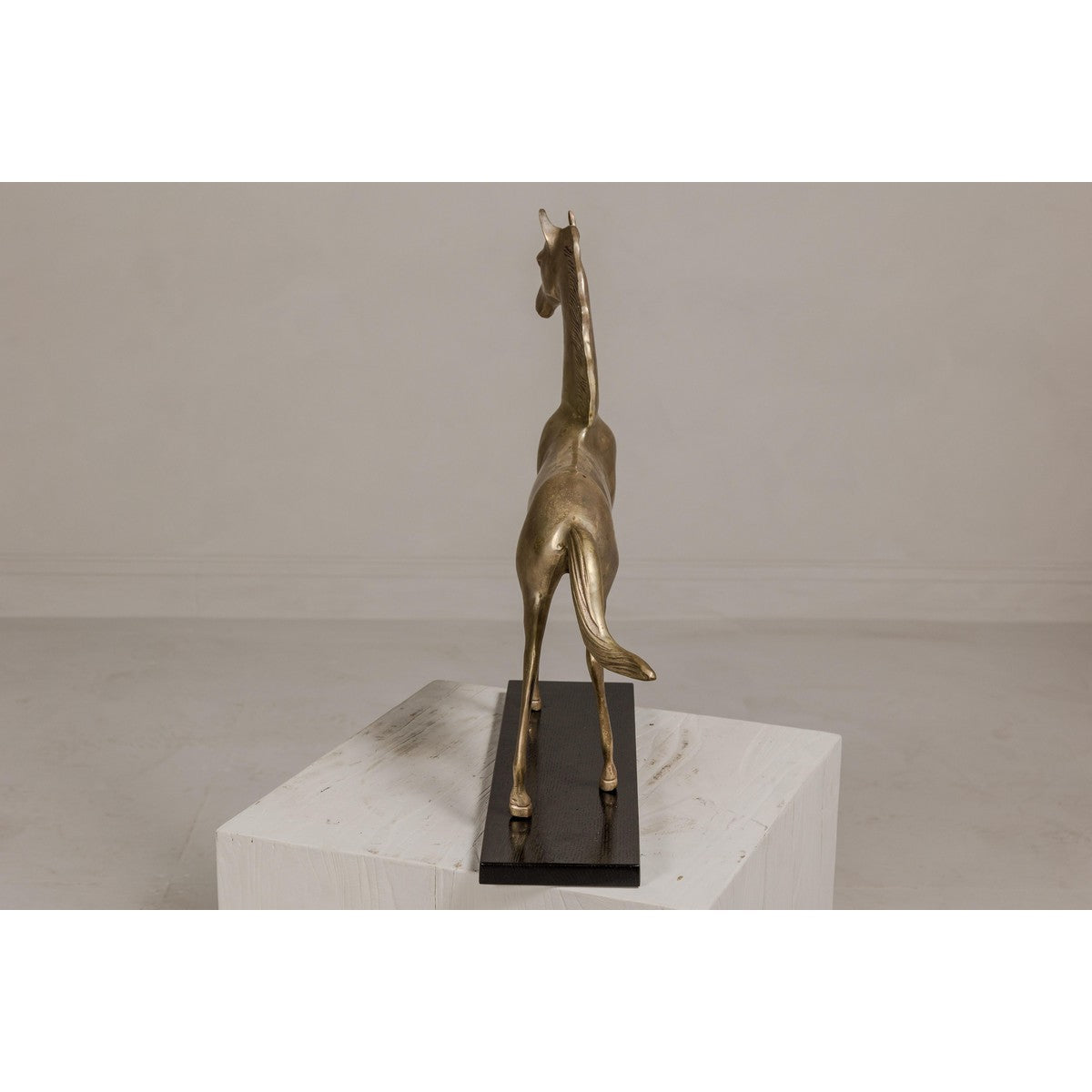 Vintage Silver over Brass Walking Horse Statuette on Ebonized Oak Base-13. Asian &amp; Chinese Furniture, Art, Antiques, Vintage Home Décor for sale at FEA Home