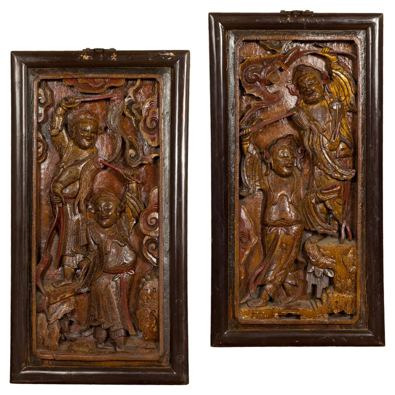 Hand-Carved Antique Wall Panels with Puppet Design-YN4161-1. Asian & Chinese Furniture, Art, Antiques, Vintage Home Décor for sale at FEA Home