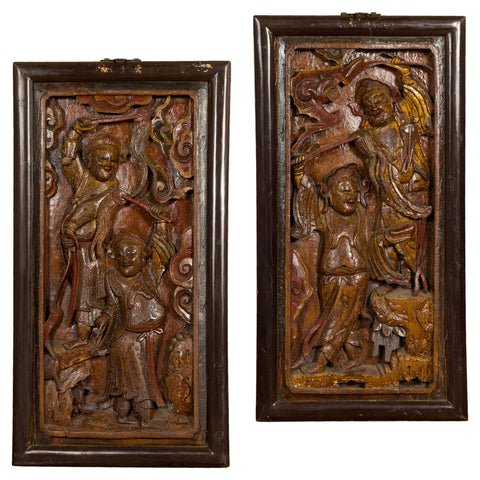 Hand-Carved Antique Wall Panels with Puppet Design-YN4161-1-Unique Furniture-Art-Antiques-Home Décor in NY