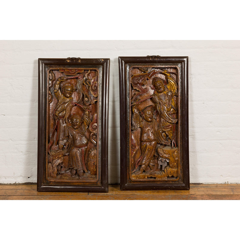 Hand-Carved Antique Wall Panels with Puppet Design-YN4161-2. Asian & Chinese Furniture, Art, Antiques, Vintage Home Décor for sale at FEA Home
