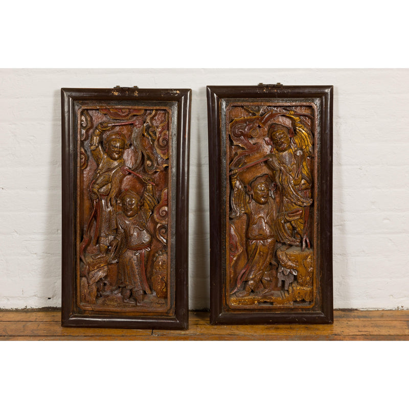 Hand-Carved Antique Wall Panels with Puppet Design-YN4161-3. Asian & Chinese Furniture, Art, Antiques, Vintage Home Décor for sale at FEA Home