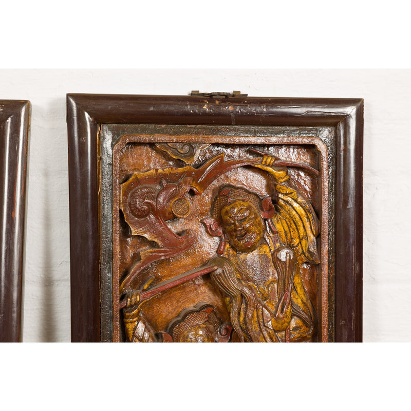 Hand-Carved Antique Wall Panels with Puppet Design-YN4161-9. Asian & Chinese Furniture, Art, Antiques, Vintage Home Décor for sale at FEA Home