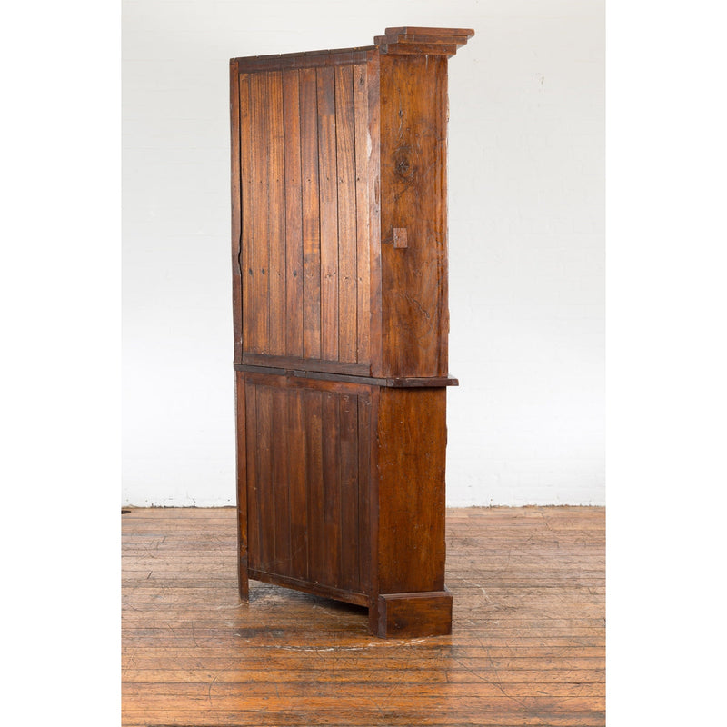 Javanese Dutch Colonial Two Part Display Corner Cabinet with Glass Doors-YN477-11. Asian & Chinese Furniture, Art, Antiques, Vintage Home Décor for sale at FEA Home