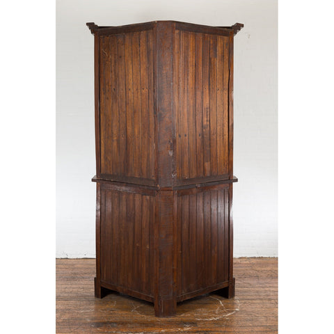 Javanese Dutch Colonial Two Part Display Corner Cabinet with Glass Doors-12. Asian & Chinese Furniture, Art, Antiques, Vintage Home Décor for sale at FEA Home