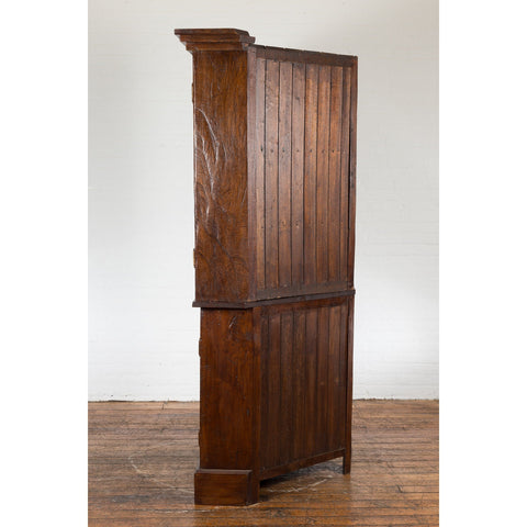 Javanese Dutch Colonial Two Part Display Corner Cabinet with Glass Doors-13. Asian & Chinese Furniture, Art, Antiques, Vintage Home Décor for sale at FEA Home