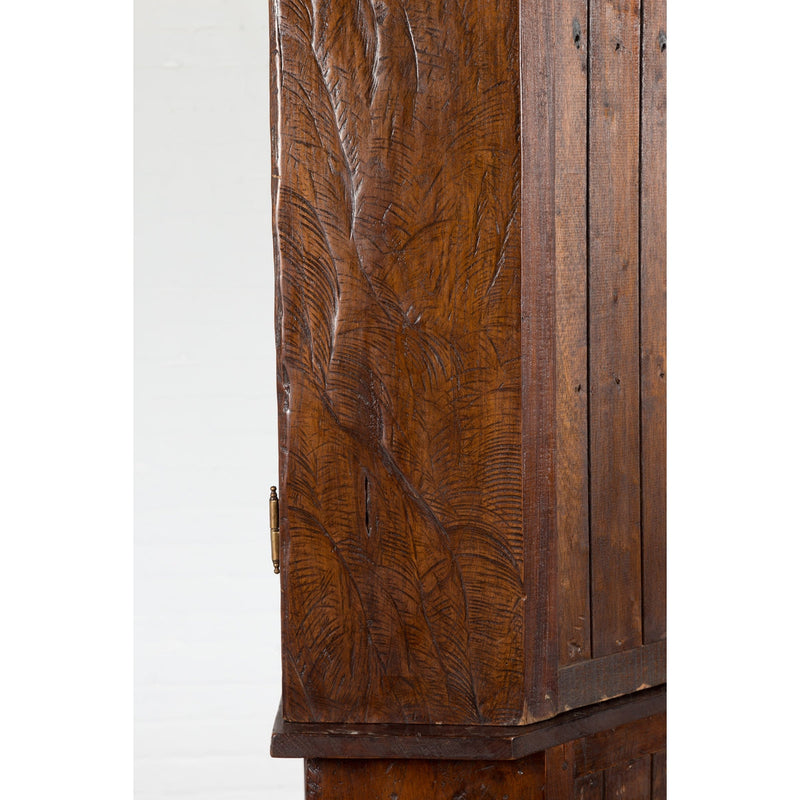 Javanese Dutch Colonial Two Part Display Corner Cabinet with Glass Doors-YN477-14. Asian & Chinese Furniture, Art, Antiques, Vintage Home Décor for sale at FEA Home