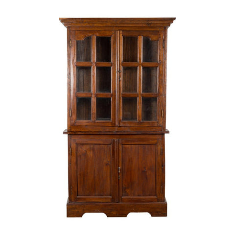 Javanese Dutch Colonial Two Part Display Corner Cabinet with Glass Doors-1. Asian & Chinese Furniture, Art, Antiques, Vintage Home Décor for sale at FEA Home