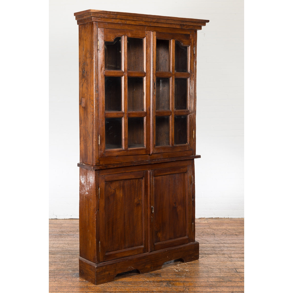 Javanese Dutch Colonial Two Part Display Corner Cabinet with Glass Doors-2. Asian & Chinese Furniture, Art, Antiques, Vintage Home Décor for sale at FEA Home