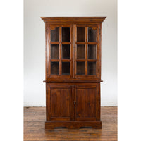 Javanese Dutch Colonial Two Part Display Corner Cabinet with Glass Doors