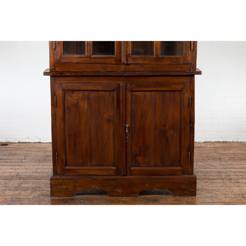 Javanese Dutch Colonial Two Part Display Corner Cabinet with Glass Doors-YN477-6. Asian & Chinese Furniture, Art, Antiques, Vintage Home Décor for sale at FEA Home