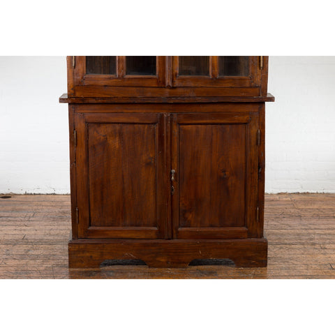 Javanese Dutch Colonial Two Part Display Corner Cabinet with Glass Doors