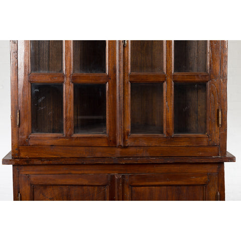 Javanese Dutch Colonial Two Part Display Corner Cabinet with Glass Doors-9. Asian & Chinese Furniture, Art, Antiques, Vintage Home Décor for sale at FEA Home
