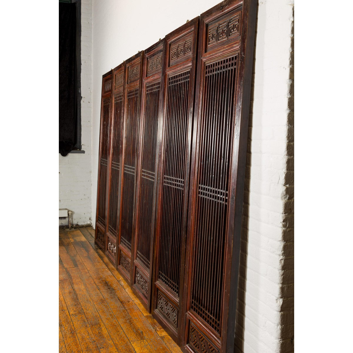 Qing Dynasty Six-Panel Lacquered Screen with Carved Meander Motifs-13. Asian &amp; Chinese Furniture, Art, Antiques, Vintage Home Décor for sale at FEA Home