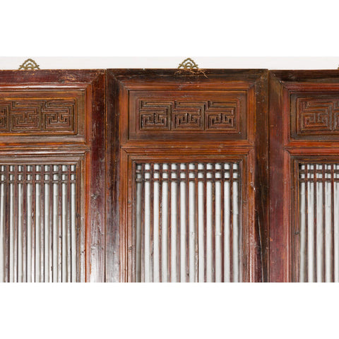 Qing Dynasty Six-Panel Lacquered Screen with Carved Meander Motifs-YN4990-4. Asian & Chinese Furniture, Art, Antiques, Vintage Home Décor for sale at FEA Home