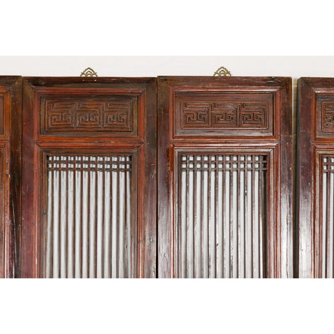 Qing Dynasty Six-Panel Lacquered Screen with Carved Meander Motifs-YN4990-5. Asian & Chinese Furniture, Art, Antiques, Vintage Home Décor for sale at FEA Home