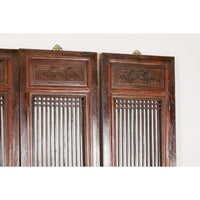 Qing Dynasty Six-Panel Lacquered Screen with Carved Meander Motifs