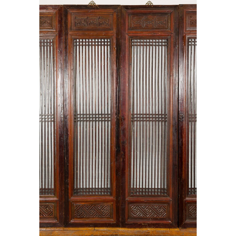 Qing Dynasty Six-Panel Lacquered Screen with Carved Meander Motifs-YN4990-8. Asian & Chinese Furniture, Art, Antiques, Vintage Home Décor for sale at FEA Home