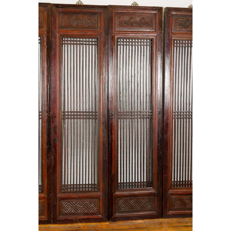 Qing Dynasty Six-Panel Lacquered Screen with Carved Meander Motifs-YN4990-9. Asian & Chinese Furniture, Art, Antiques, Vintage Home Décor for sale at FEA Home