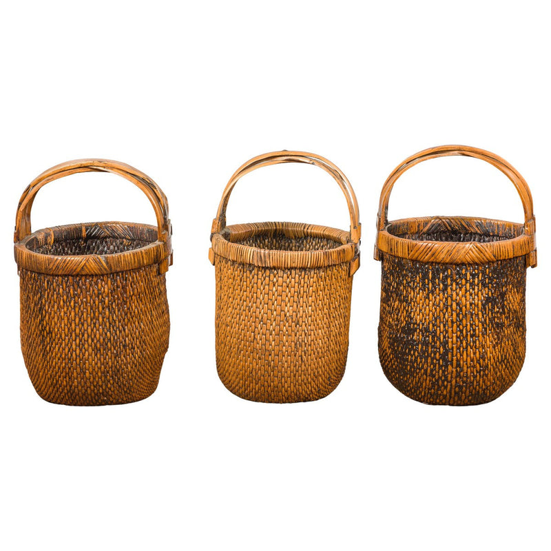 Large Antique Willow Grain Basket with Wooden Handle, Sold Each-YN5006 ABC-1. Asian & Chinese Furniture, Art, Antiques, Vintage Home Décor for sale at FEA Home