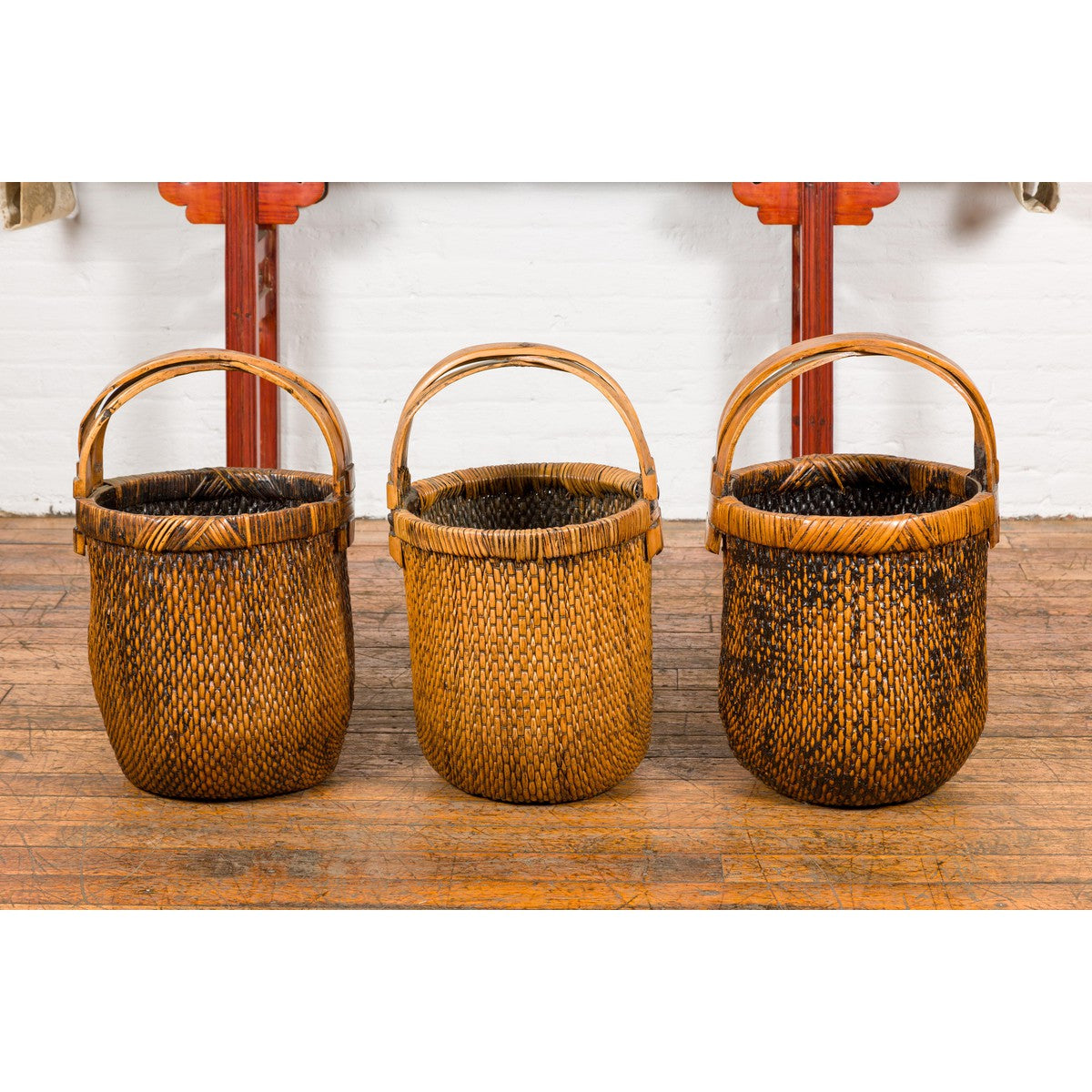 Large Antique Willow Grain Basket with Wooden Handle, Sold Each-2. Asian & Chinese Furniture, Art, Antiques, Vintage Home Décor for sale at FEA Home