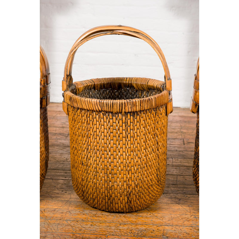 Large Antique Willow Grain Basket with Wooden Handle, Sold Each-YN5006 ABC-4. Asian & Chinese Furniture, Art, Antiques, Vintage Home Décor for sale at FEA Home