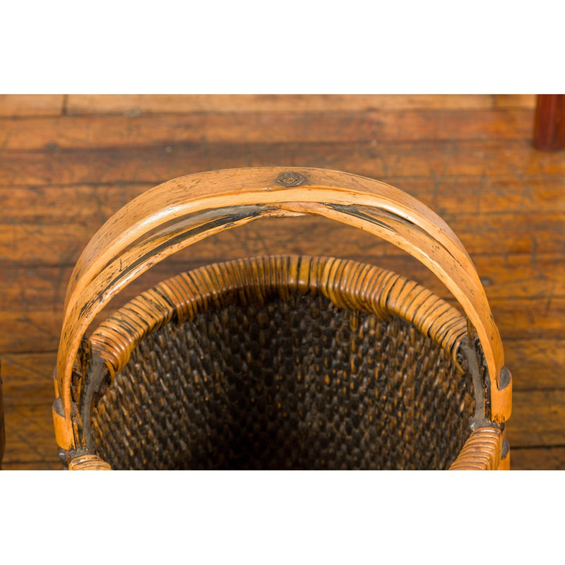 Large Antique Willow Grain Basket with Wooden Handle, Sold Each-YN5006 ABC-7. Asian & Chinese Furniture, Art, Antiques, Vintage Home Décor for sale at FEA Home