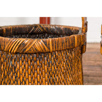 Large Antique Willow Grain Basket with Wooden Handle, Sold Each
