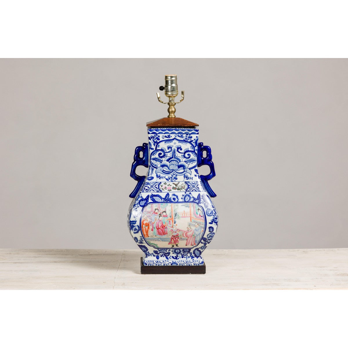 Blue and White Porcelain Table Lamp with Hand-Painted Court Scenes-2. Asian & Chinese Furniture, Art, Antiques, Vintage Home Décor for sale at FEA Home