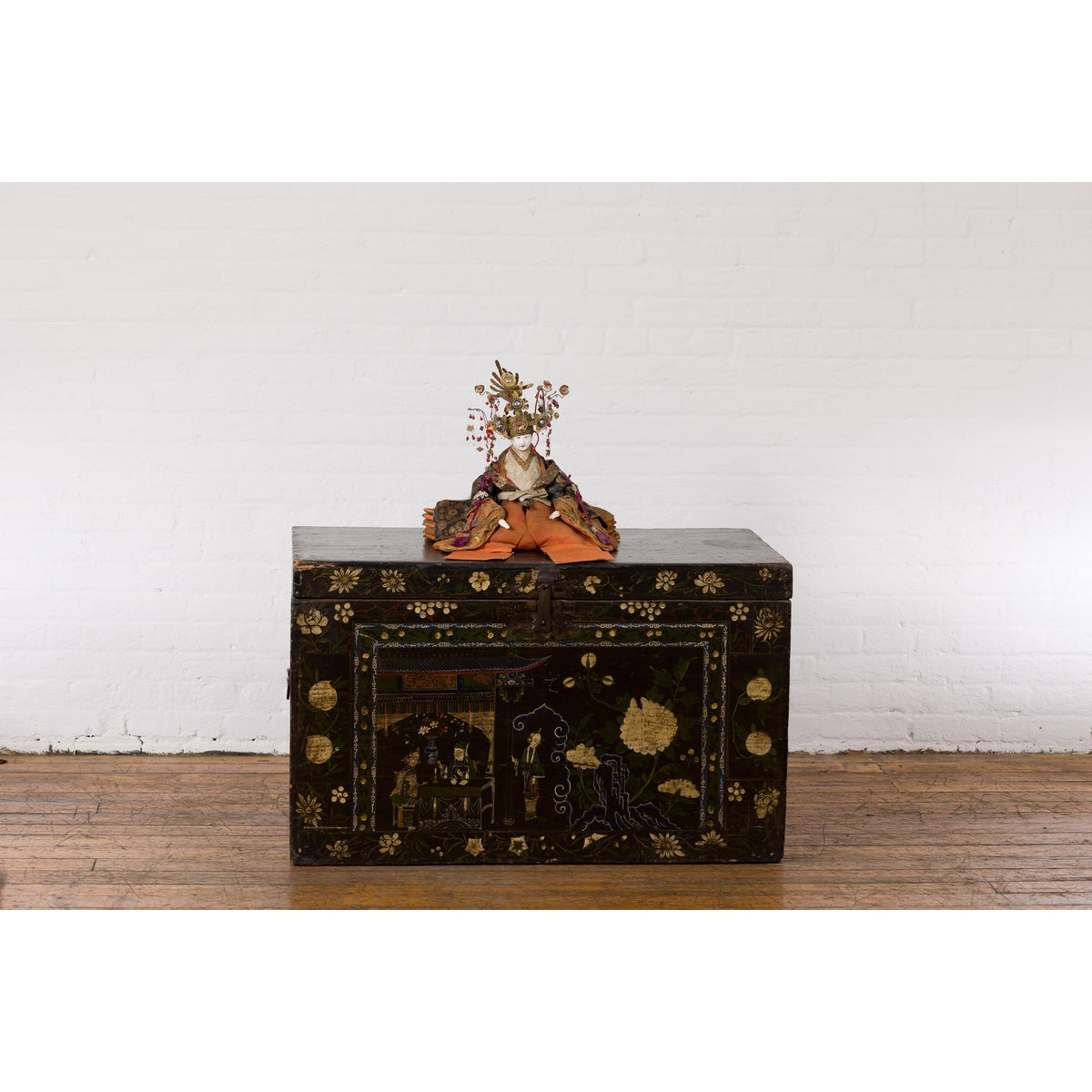 Taisho Period Sitting Doll with Silk Clothing and Ornate Headdress-3. Asian &amp; Chinese Furniture, Art, Antiques, Vintage Home Décor for sale at FEA Home