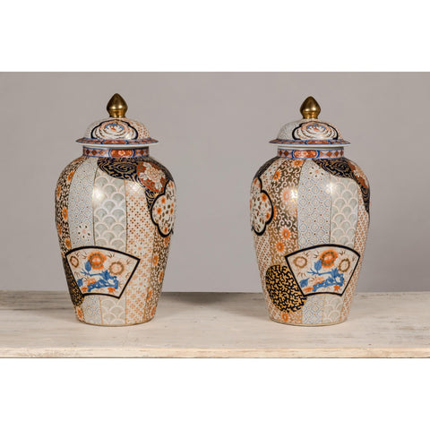 Arita Style Lidded Jars with Gold, Blue and Orange Floral Motifs-YN5496 & YN5497-12. Asian & Chinese Furniture, Art, Antiques, Vintage Home Décor for sale at FEA Home