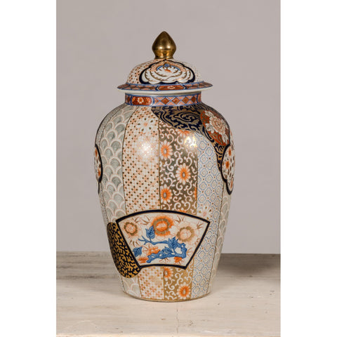 Arita Style Lidded Jars with Gold, Blue and Orange Floral Motifs-YN5496 & YN5497-4. Asian & Chinese Furniture, Art, Antiques, Vintage Home Décor for sale at FEA Home