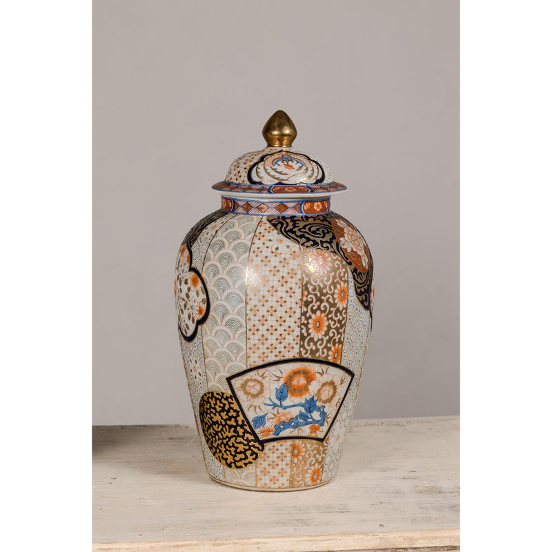 Arita Style Lidded Jars with Gold, Blue and Orange Floral Motifs-YN5496 & YN5497-5. Asian & Chinese Furniture, Art, Antiques, Vintage Home Décor for sale at FEA Home