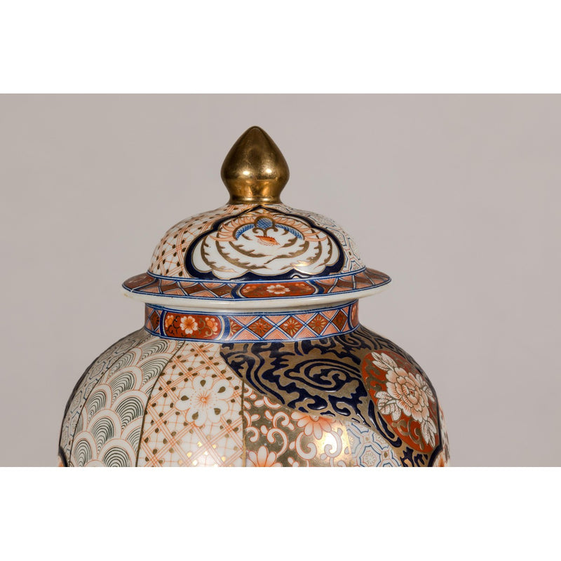 Arita Style Lidded Jars with Gold, Blue and Orange Floral Motifs-YN5496 & YN5497-6. Asian & Chinese Furniture, Art, Antiques, Vintage Home Décor for sale at FEA Home