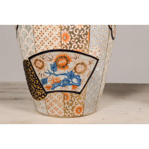Arita Style Lidded Jars with Gold, Blue and Orange Floral Motifs-YN5496 & YN5497-8. Asian & Chinese Furniture, Art, Antiques, Vintage Home Décor for sale at FEA Home