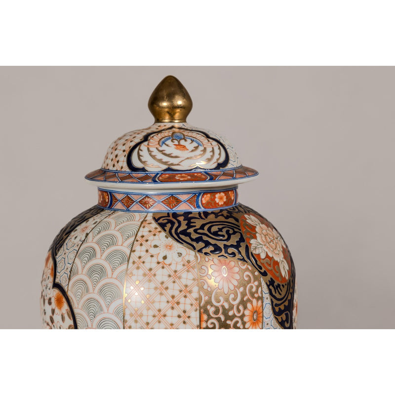 Arita Style Lidded Jars with Gold, Blue and Orange Floral Motifs-YN5496 & YN5497-9. Asian & Chinese Furniture, Art, Antiques, Vintage Home Décor for sale at FEA Home