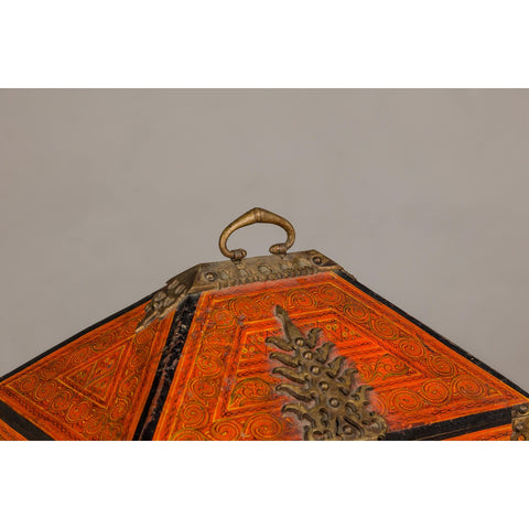 19th Century Malabar Jewelry Box Lacquered with Ornate Brass Accents from Kerala-YN5519-11. Asian & Chinese Furniture, Art, Antiques, Vintage Home Décor for sale at FEA Home