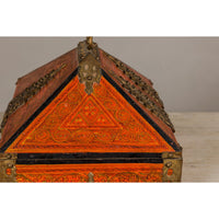 19th Century Malabar Jewelry Box Lacquered with Ornate Brass Accents from Kerala