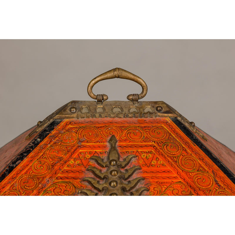 19th Century Malabar Jewelry Box Lacquered with Ornate Brass Accents from Kerala-YN5519-4. Asian & Chinese Furniture, Art, Antiques, Vintage Home Décor for sale at FEA Home