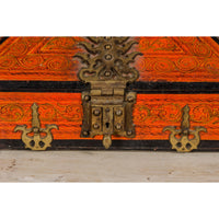 19th Century Malabar Jewelry Box Lacquered with Ornate Brass Accents from Kerala