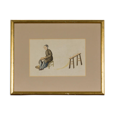 Chinese Antique Painting of a Silk Spinner-YN5521-17. Asian & Chinese Furniture, Art, Antiques, Vintage Home Décor for sale at FEA Home
