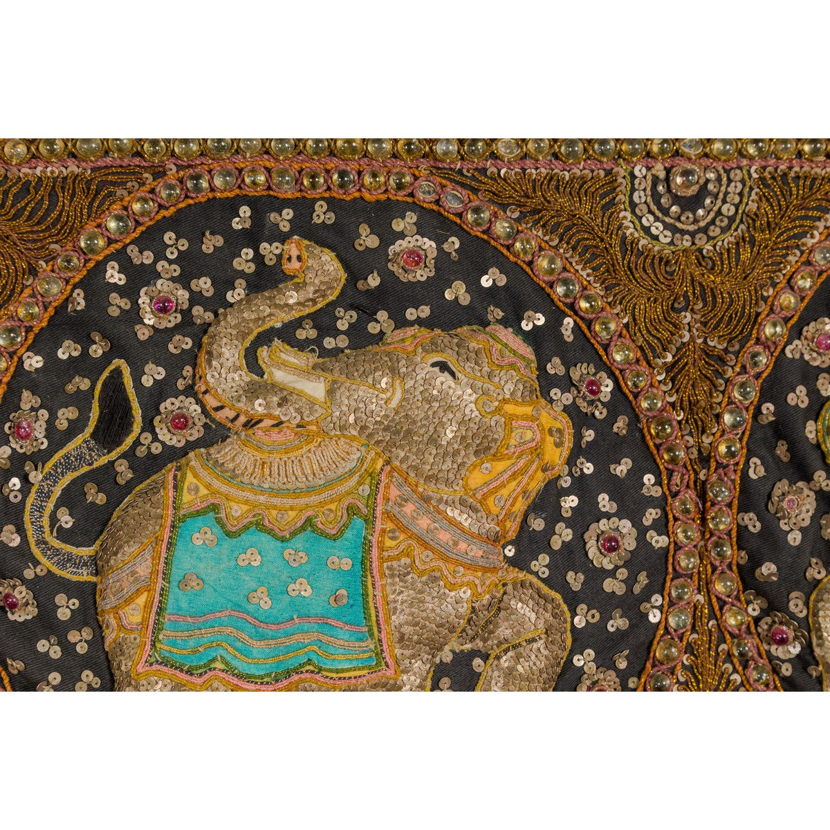 Framed 19th Century Elephant Kalaga Tapestry with Sequins FEA Home
