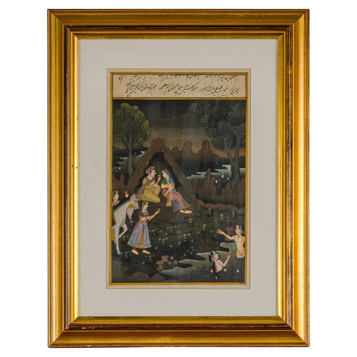 Mughal Style Watercolor on Paper Painting Depicting a King and His Harem, Framed-1. Asian & Chinese Furniture, Art, Antiques, Vintage Home Décor for sale at FEA Home