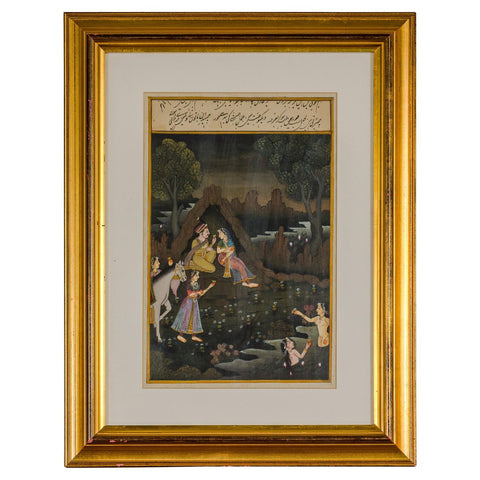 Mughal Style Watercolor on Paper Painting Depicting a King and His Harem, Framed-YN5529-1. Asian & Chinese Furniture, Art, Antiques, Vintage Home Décor for sale at FEA Home