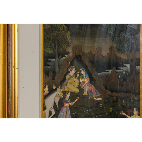 Mughal Style Watercolor on Paper Painting Depicting a King and His Harem, Framed-YN5529-6. Asian & Chinese Furniture, Art, Antiques, Vintage Home Décor for sale at FEA Home