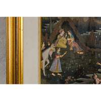Mughal Style Watercolor on Paper Painting Depicting a King and His Harem, Framed