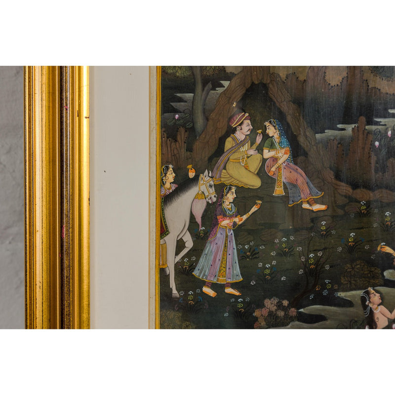 Mughal Style Watercolor on Paper Painting Depicting a King and His Harem, Framed-YN5529-7. Asian & Chinese Furniture, Art, Antiques, Vintage Home Décor for sale at FEA Home