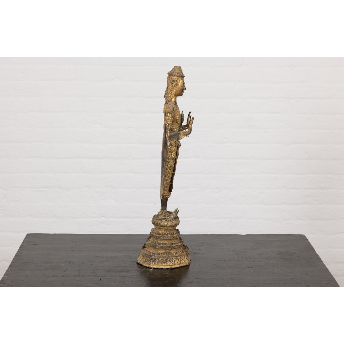 19th Century Gilded Bronze Tabletop Temple Statue-13. Asian &amp; Chinese Furniture, Art, Antiques, Vintage Home Décor for sale at FEA Home